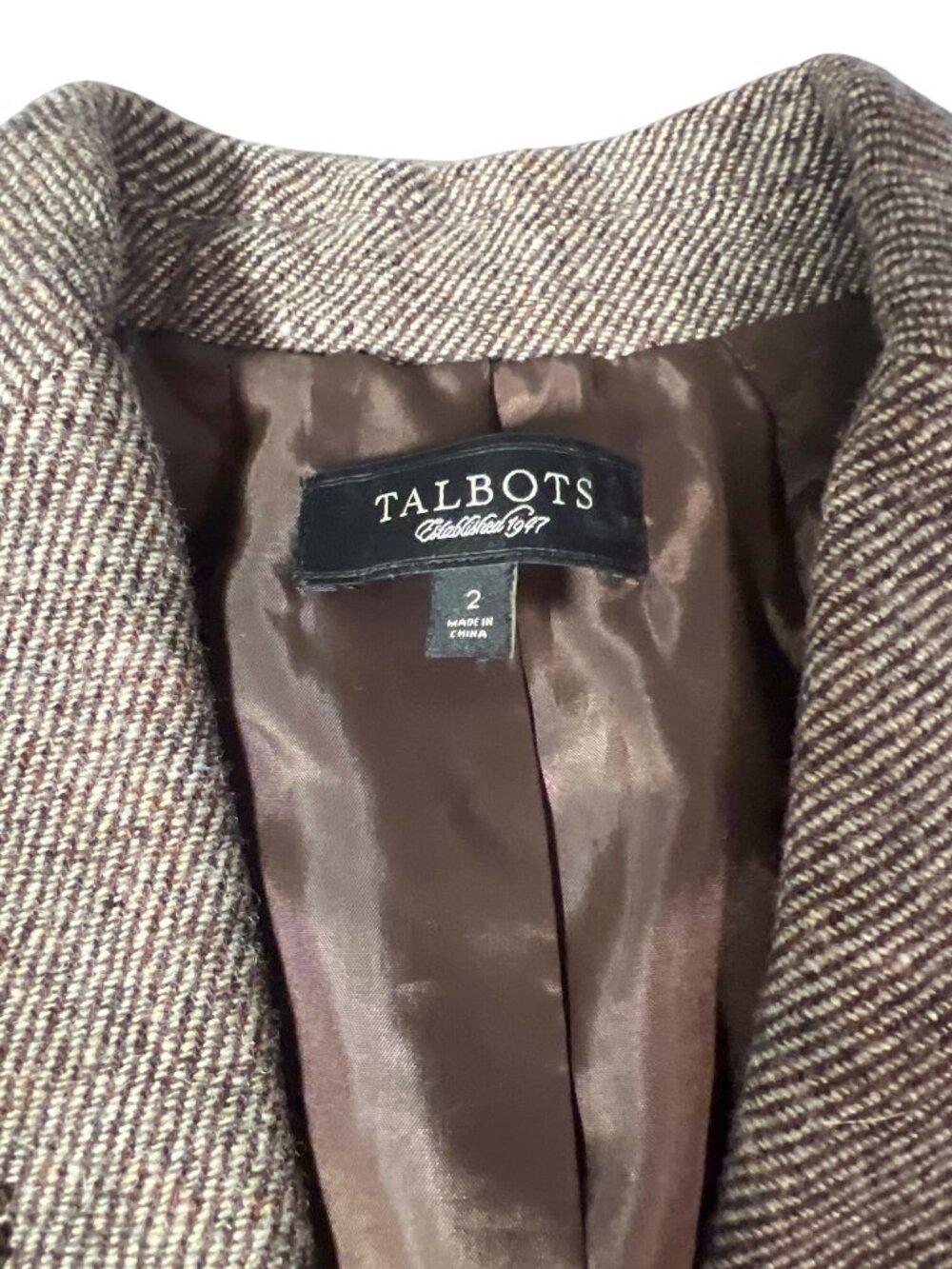 Talbots wool Tweed Paisley Embroidered Blazer Sequin Beaded Tan Size 2 - Picture 3 of 6
